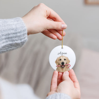 Personalized English Cream Golden Retriever Candy Cane Ornament