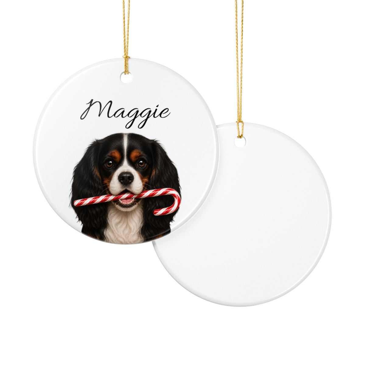 Personalized Tricolor Cavalier Candy Cane Ornament