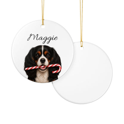 Personalized Tricolor Cavalier Candy Cane Ornament