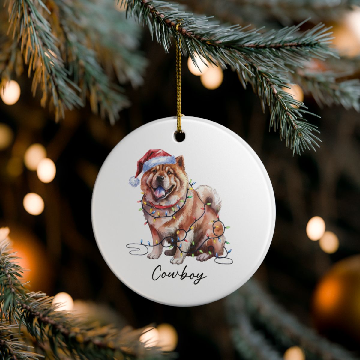 Personalized Chow Chow Christmas Ornament, Festive Dog Lights, Ceramic Holiday Keepsake