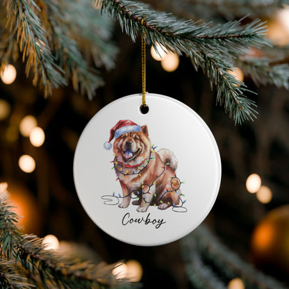 Personalized Chow Chow Christmas Ornament, Festive Dog Lights, Ceramic Holiday Keepsake