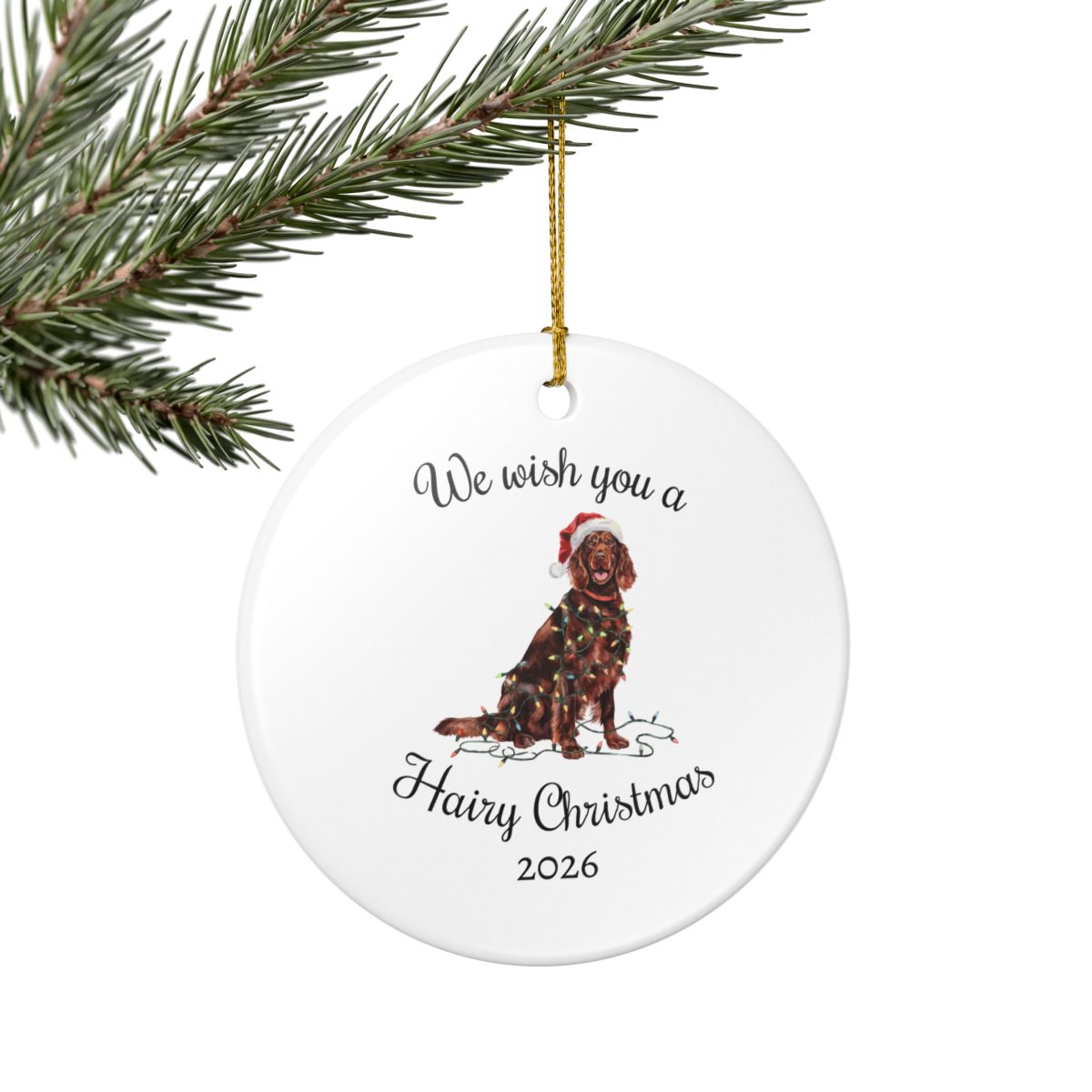 Christmas Irish Setter Ornament, Christmas Lights Dog Keepsake