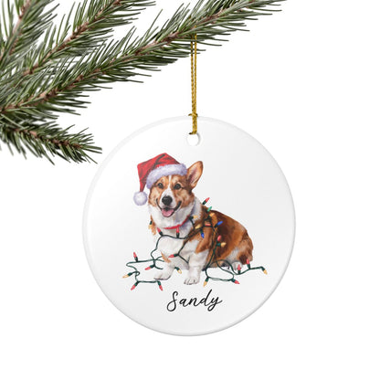 Personalized Corgi Ornament, Ceramic Christmas Tree Decor, Festive Pet Lover Gift