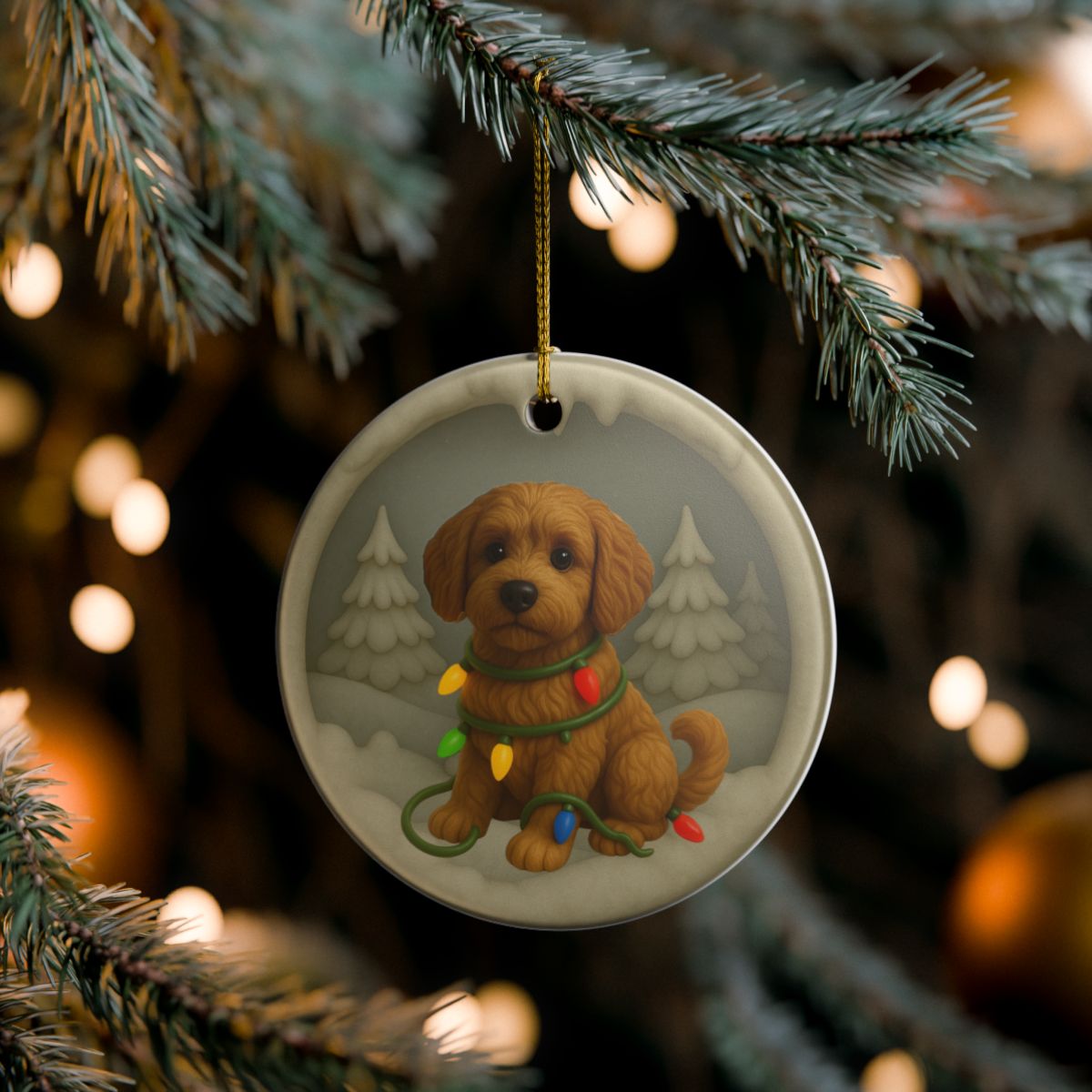 Personalized Labradoodle Christmas Ornament, 3D Clay-Style Dog Keepsake with Lights