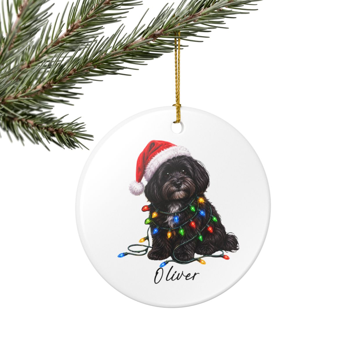 Personalized Black Havanese Christmas Ornament, Ceramic Dog Lover Gift, Holiday Pet Keepsake Tree Decor