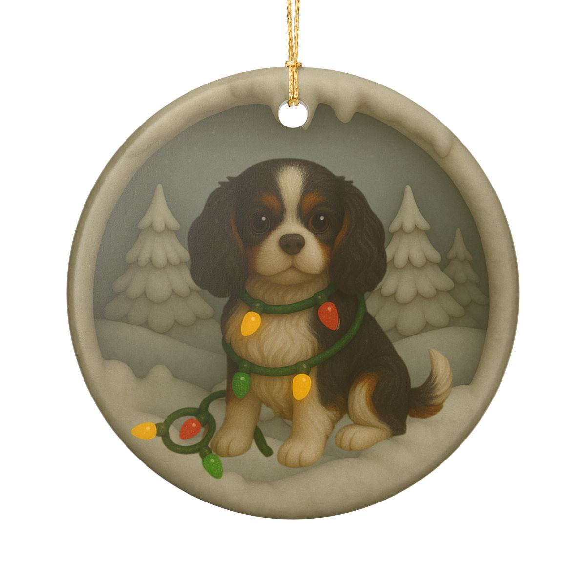 Personalized Tricolor Cavalier King Charles Spaniel Christmas Ornament, 3D Clay-Style Dog Keepsake with Lights