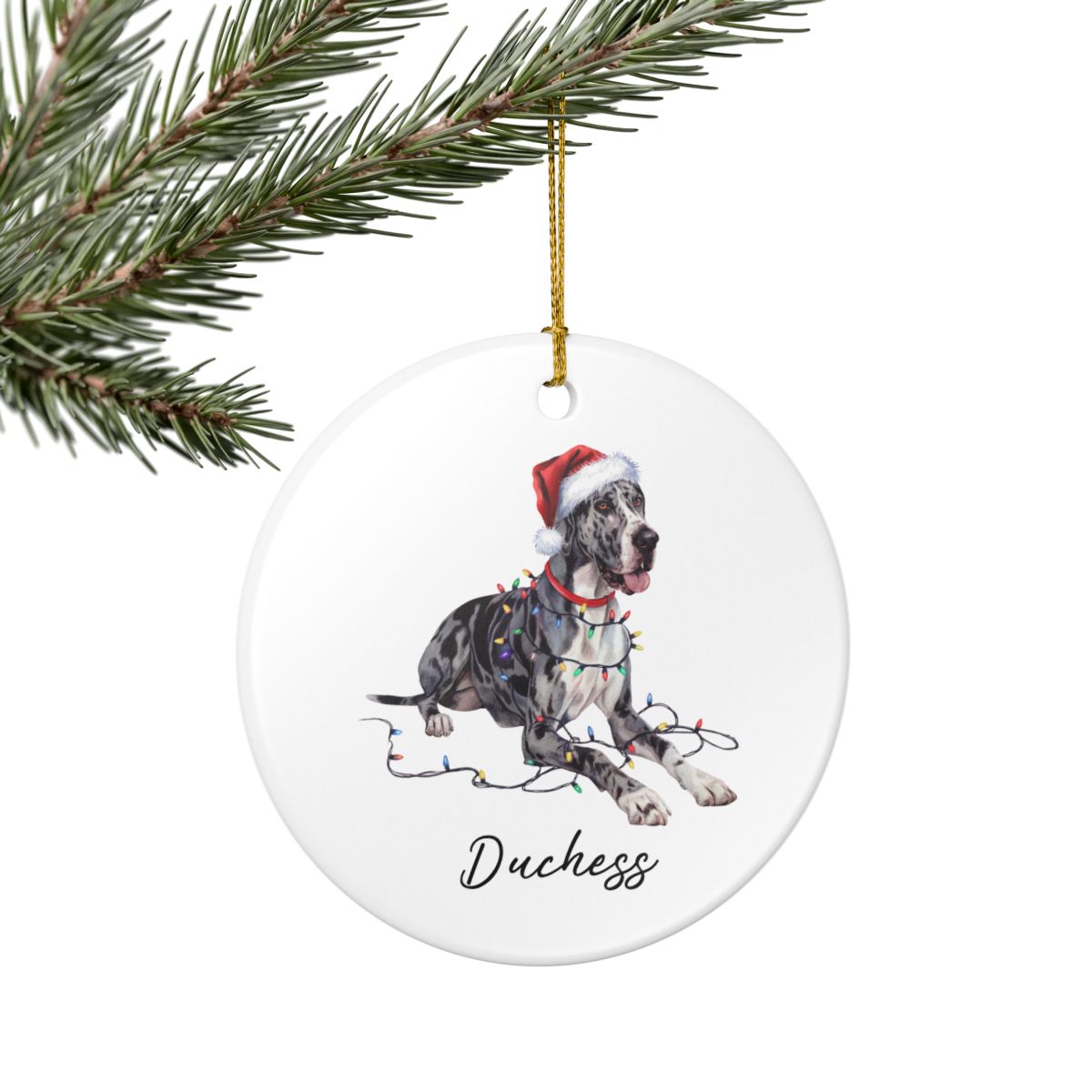 Personalized Merle Great Dane Christmas Ornament, Festive Dog Keepsake