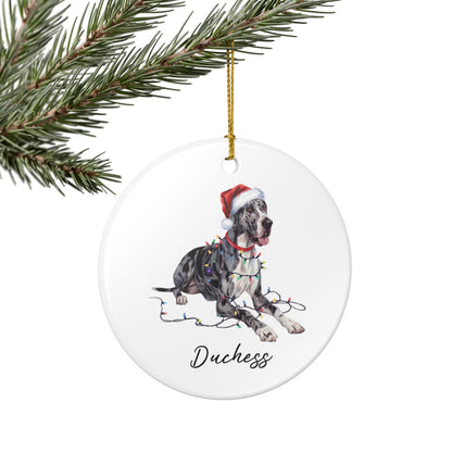 Personalized Merle Great Dane Christmas Ornament, Festive Dog Keepsake