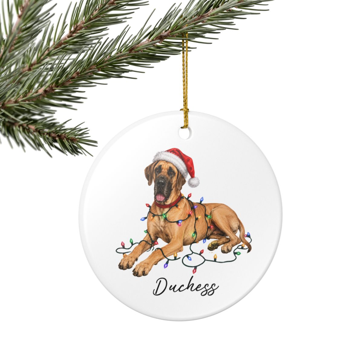 Personalized Fawn Great Dane Christmas Ornament, Festive Dog Keepsake