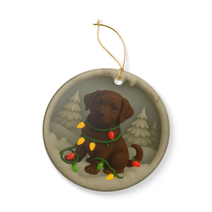 Personalized Chocolate Lab Christmas Ornament, Custom Labrador Retriever with Holiday Lights Keepsake