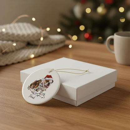Personalized Bulldog Christmas Ornament, Ceramic Dog Lover Keepsake, Festive Lights Decoration