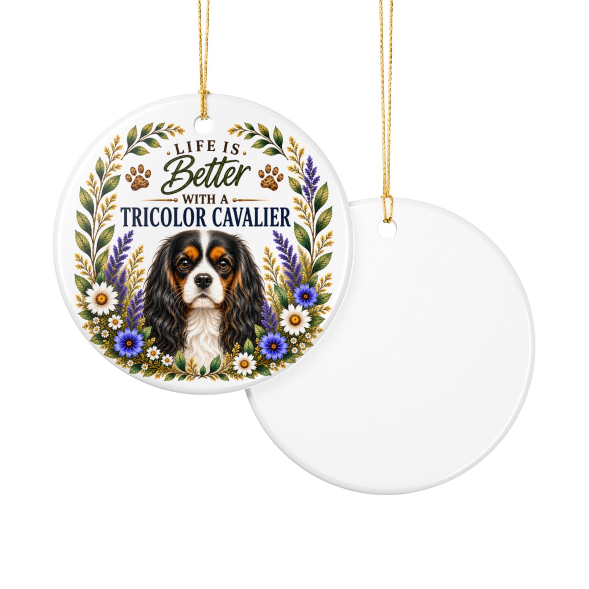 Tricolor Cavalier Ornament, Cavalier King Charles Spaniel Gift, Dog Mom Keepsake, Cavalier Lover Gift