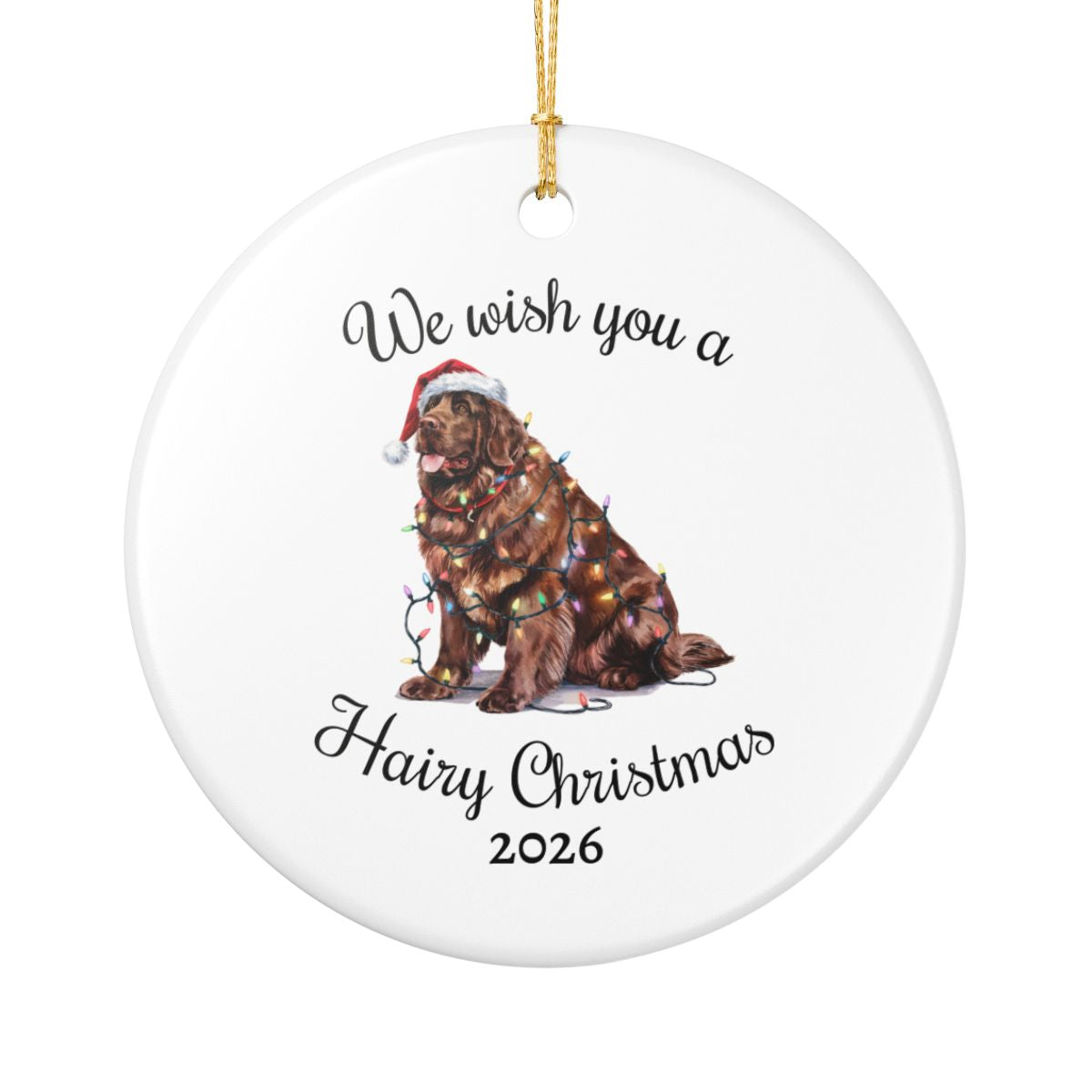 Christmas Brown Newfoundland Ornament, Christmas Lights Dog Keepsake