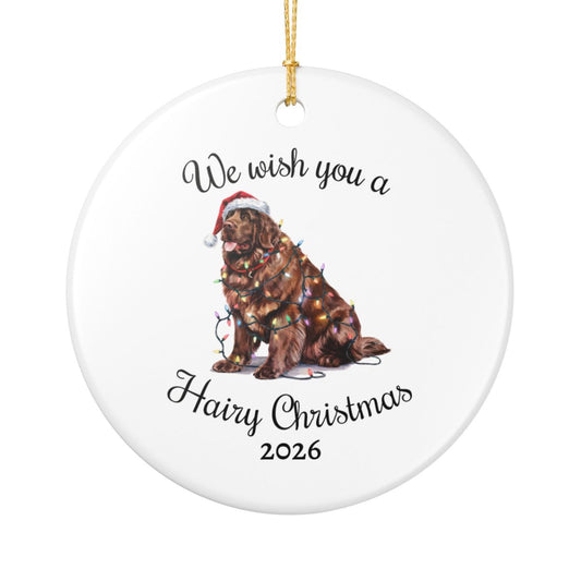 Christmas Brown Newfoundland Ornament, Christmas Lights Dog Keepsake