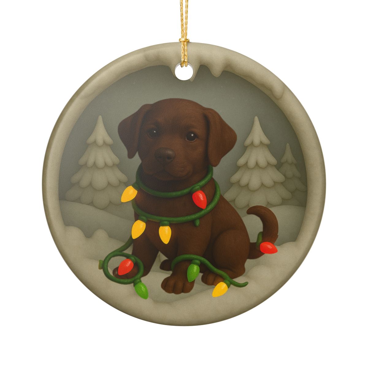 Personalized Chocolate Lab Christmas Ornament, Custom Labrador Retriever with Holiday Lights Keepsake