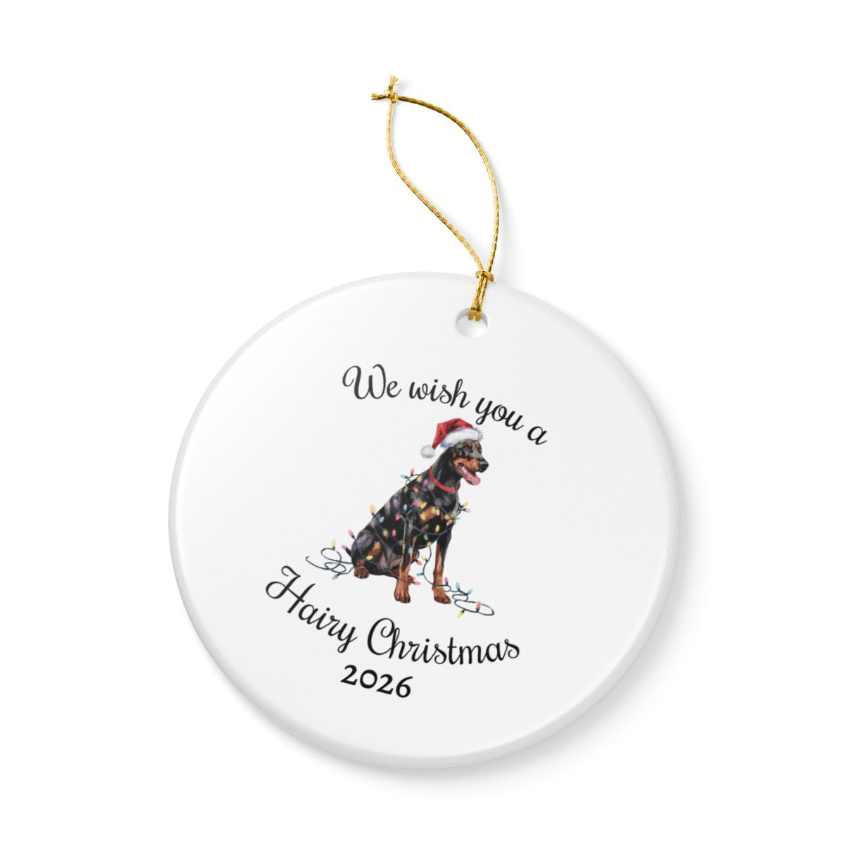 Christmas Doberman Ornament, Christmas Lights Dog Keepsake