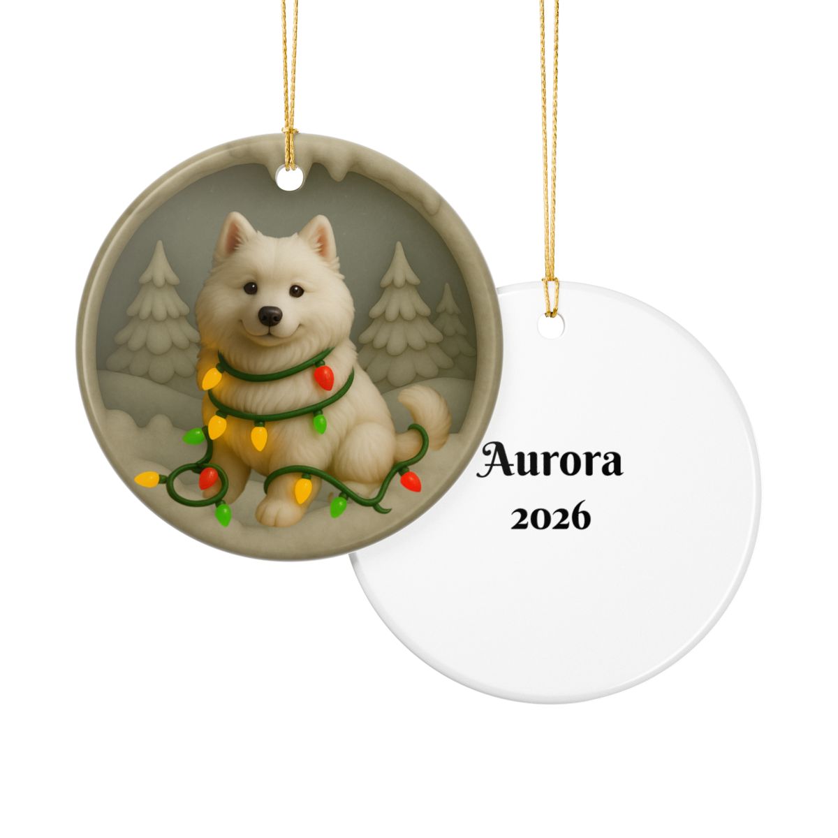 Personalized Samoyed Christmas Ornament, 3D Clay-Style Dog Keepsake with Lights