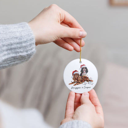Cavalier King Charles Spaniel Christmas Ornament, Personalized Dog Name Keepsake, Ceramic Pet Lover Gift