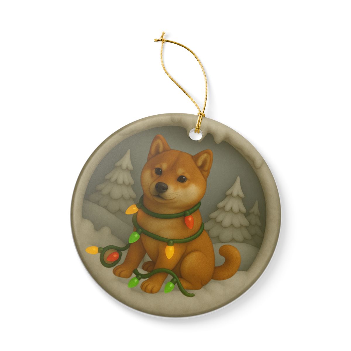 Personalized Red Shiba Inu Christmas Ornament, 3D Clay-Style Dog Keepsake with Lights