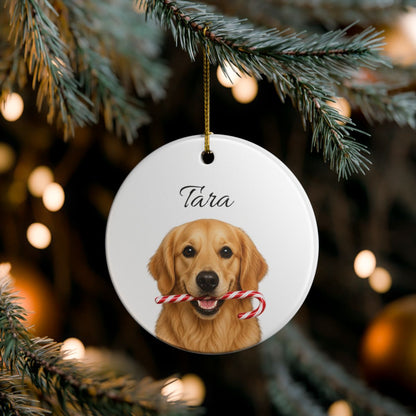 Personalized Golden Retriever Candy Cane Ornament