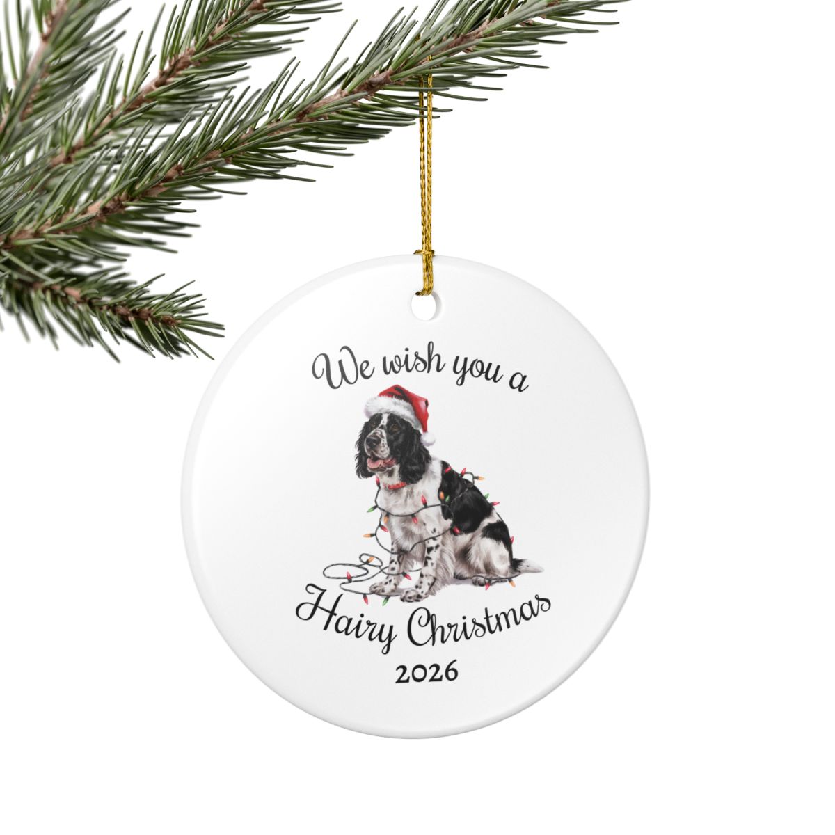 Christmas Black Springer Spaniel Ornament, Christmas Lights Dog Keepsake