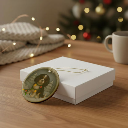 Personalized Tricolor Cavalier King Charles Spaniel Christmas Ornament, 3D Clay-Style Dog Keepsake with Lights