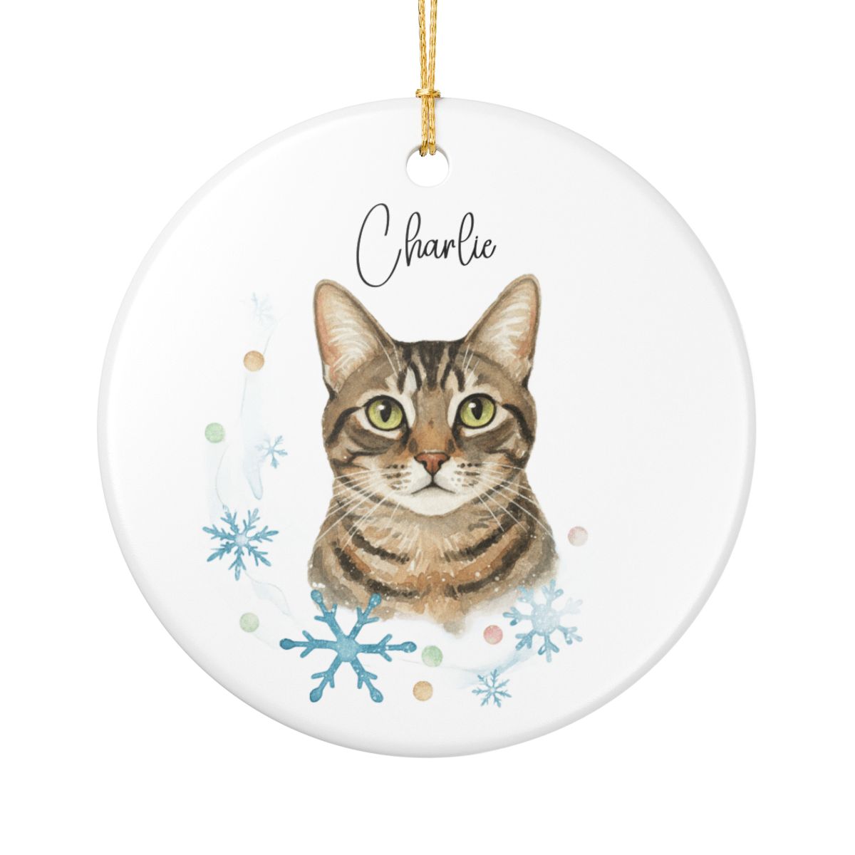 Personalized Pet Photo Ornament, Custom Dog Cat Christmas Ornament with Name, Watercolor Gift