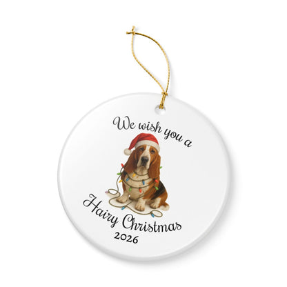 Christmas Basset Hound Ornament, Christmas Keepsake, Dog Lover Gift, Custom Date Dog Ornament, Funny Basset Decor, Pet Christmas Decoration
