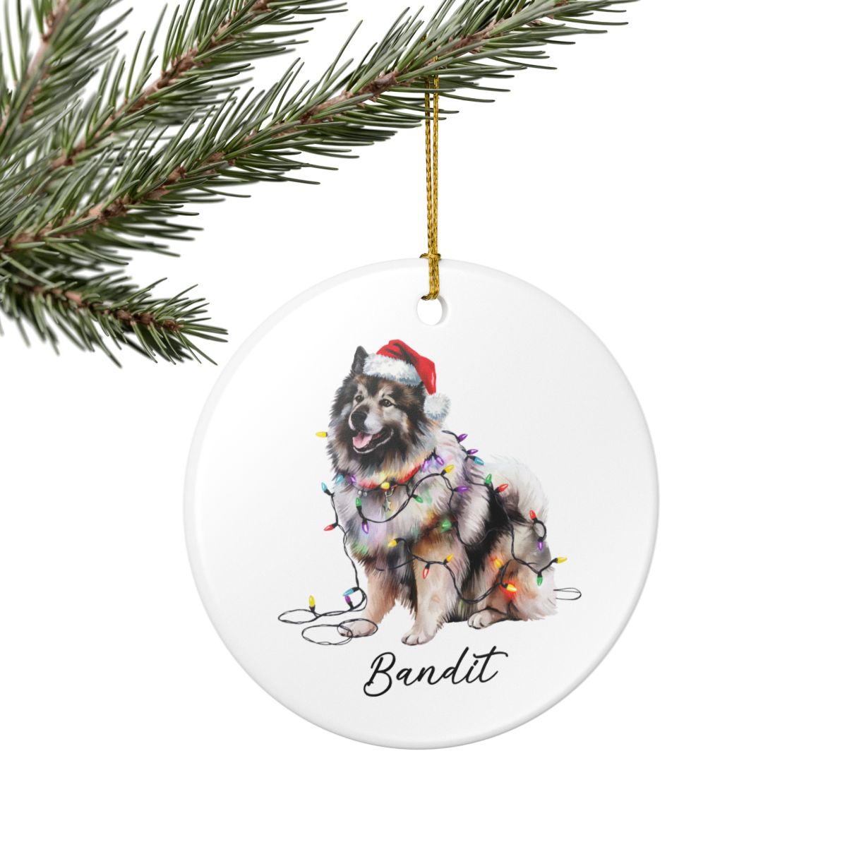 Personalized Keeshond Dog Ornament, Ceramic Christmas Tree Decor, Holiday Pet Keepsake