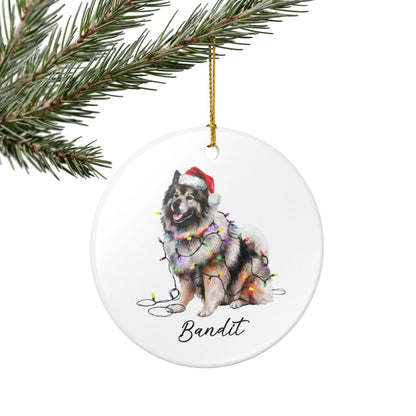 Personalized Keeshond Dog Ornament, Ceramic Christmas Tree Decor, Holiday Pet Keepsake
