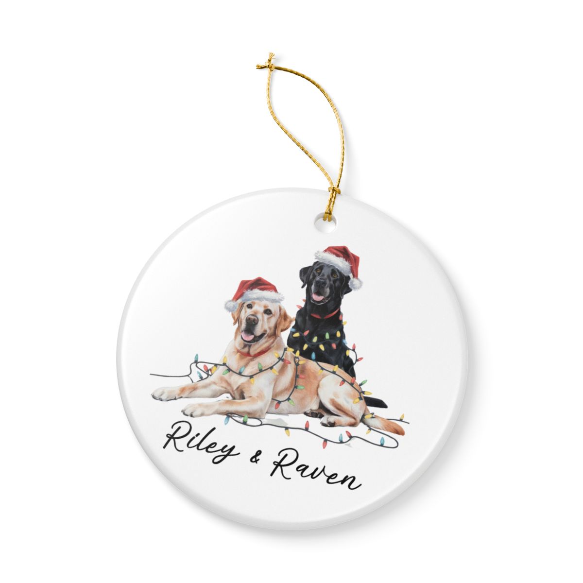 Personalized Yellow Black Lab Christmas Ornament, Festive Dog Lights, Ceramic Keepsake