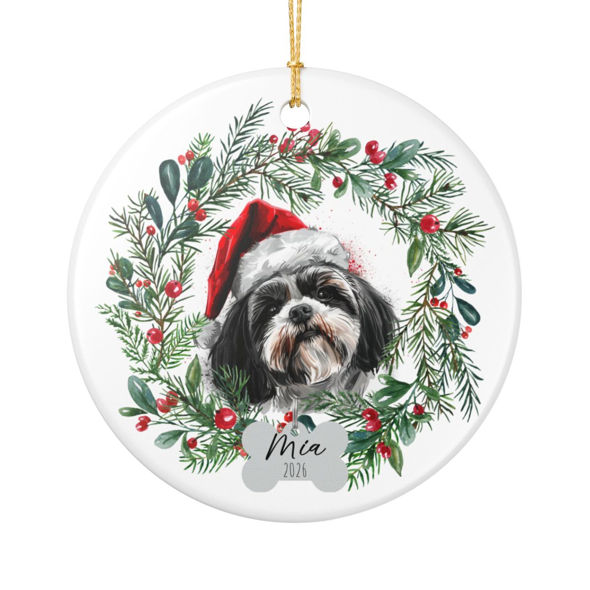 Personalized Shih Tzu Ornament, Custom Dog Christmas Keepsake, Customized Pet Name Ornament, Pet Memorial Ornament, Custom Dog Keepsake