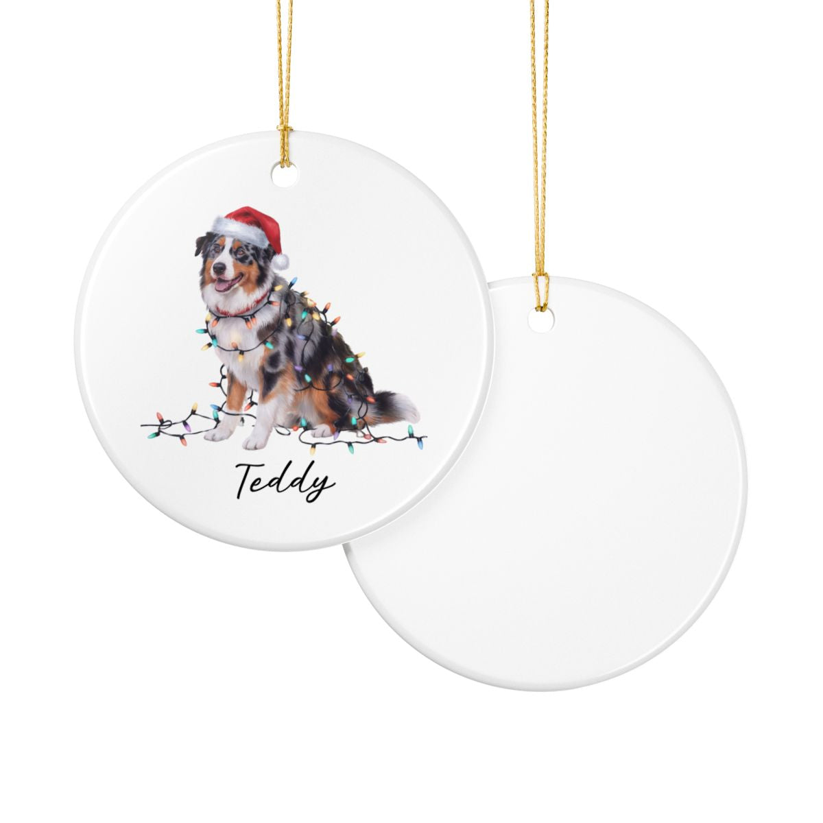 Personalized Australian Shepherd Christmas Ornament, Ceramic Dog Decor, Holiday Lights