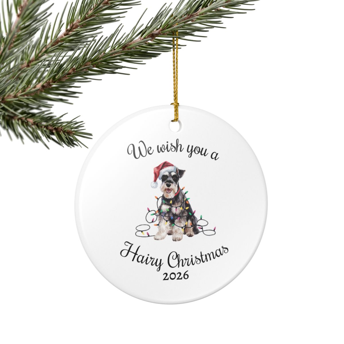 Christmas Schnauzer Ornament, Christmas Lights Dog Keepsake