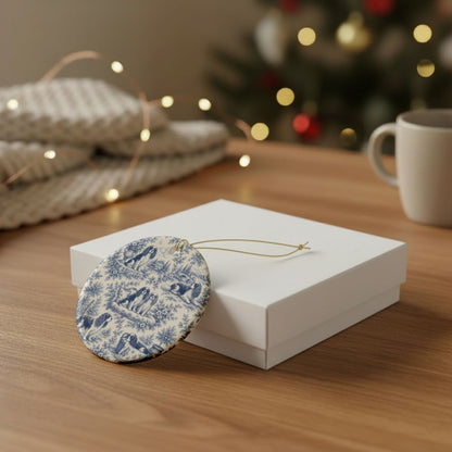 Cavalier French Blue Toile Dog Ornament