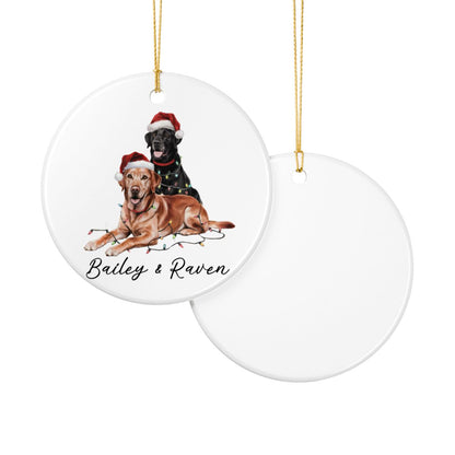 Personalized Red Fox and Black Labrador Christmas Lights Ornament