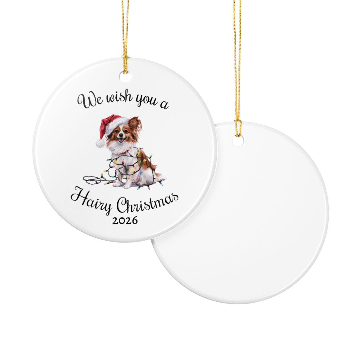 Christmas Papillon Ornament, Christmas Lights Dog Keepsake