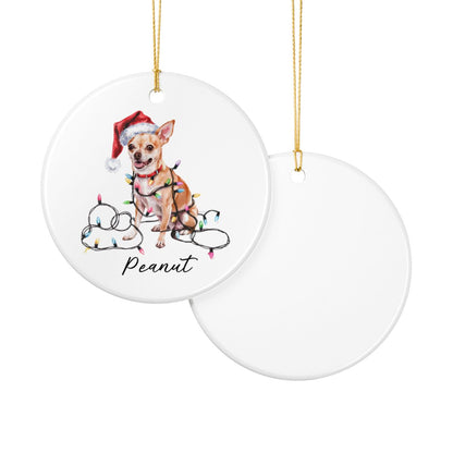 Personalized Tan Chihuahua Christmas Ornament, Custom Dog Name Holiday Keepsake, Ceramic Decor