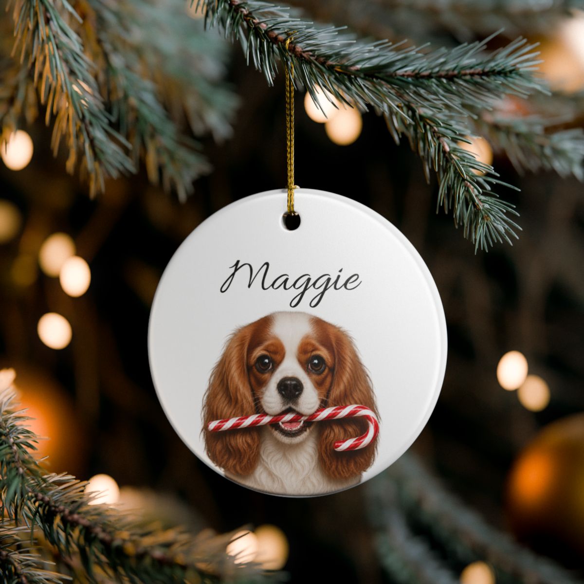 Personalized Blenheim Cavalier Candy Cane Ornament