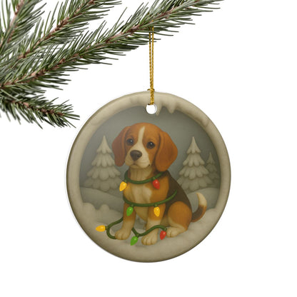 Personalized Beagle Christmas Ornament, Custom Dog with Holiday Lights Keepsake
