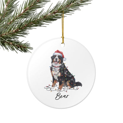 Personalized Ceramic Bernese Mountain Dog Christmas Ornament, Pet Holiday Tree Decor