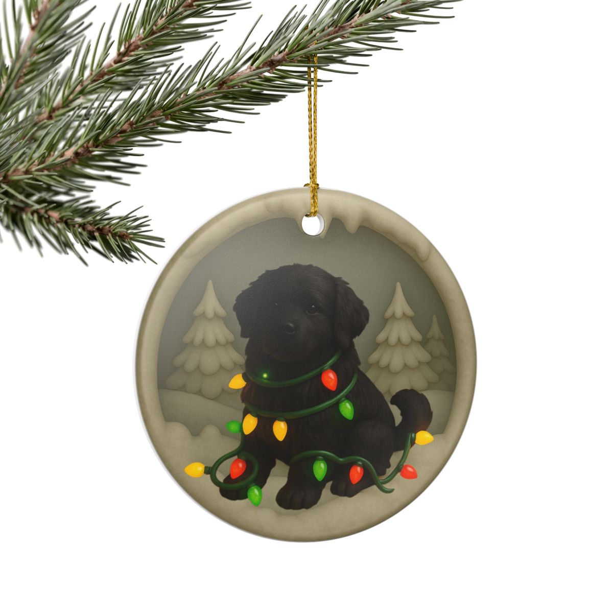 Personalized Black Newfoundland Christmas Ornament, 3D Clay-Style Dog Keepsake with Lights