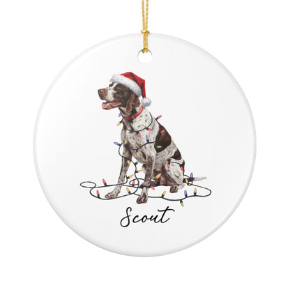 Personalized English Pointer Christmas Ornament, Custom Dog Name Ceramic Decoration
