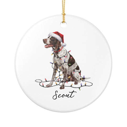 Personalized English Pointer Christmas Ornament, Custom Dog Name Ceramic Decoration
