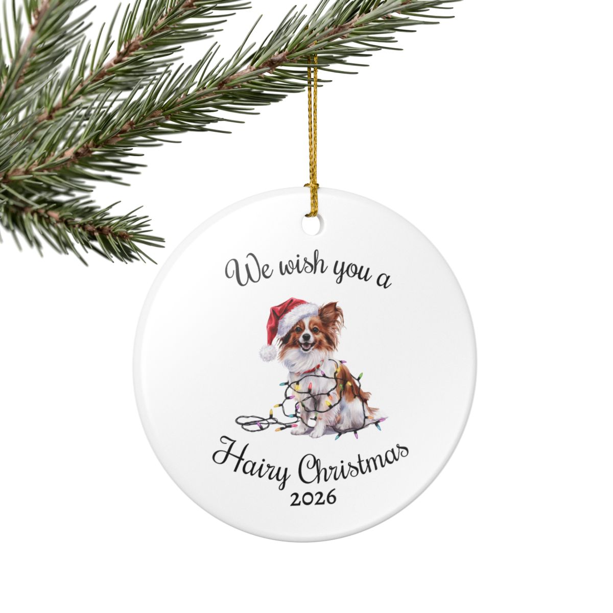 Christmas Papillon Ornament, Christmas Lights Dog Keepsake