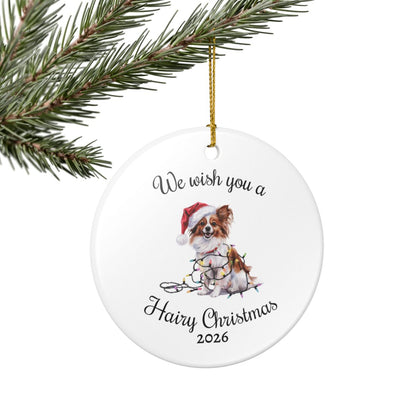 Christmas Papillon Ornament, Christmas Lights Dog Keepsake