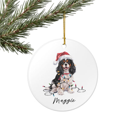 Personalized Tricolor Cavalier King Charles Spaniel Christmas Ornament, Ceramic Dog Lover Gift
