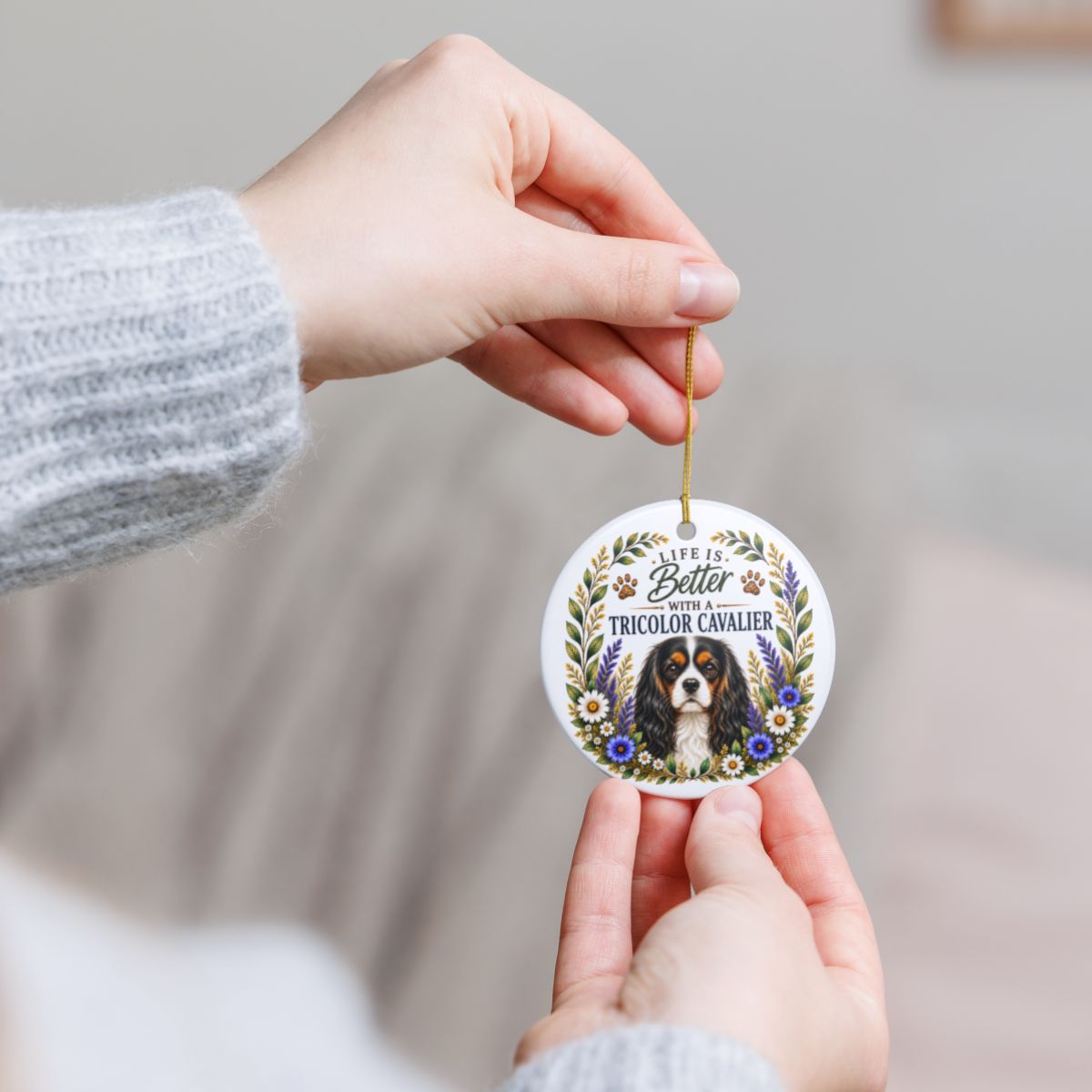 Tricolor Cavalier Ornament, Cavalier King Charles Spaniel Gift, Dog Mom Keepsake, Cavalier Lover Gift