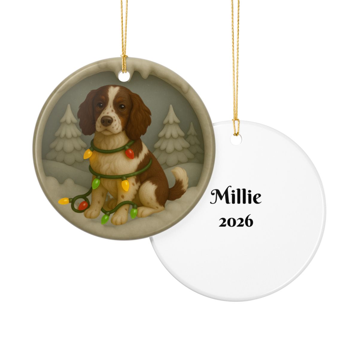 Personalized Springer Spaniel Christmas Ornament, 3D Clay-Style Dog Keepsake with Lights