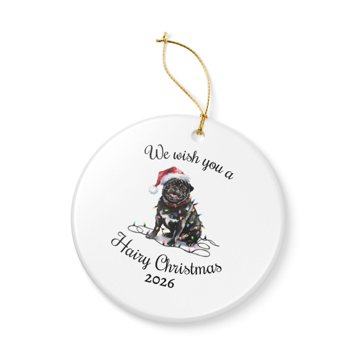 Christmas Black Pug Ornament, Pug Mom, Christmas Lights Dog Keepsake